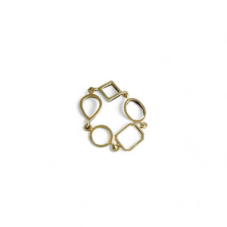 Gold chain ring of empty mixed shaped empty bezels