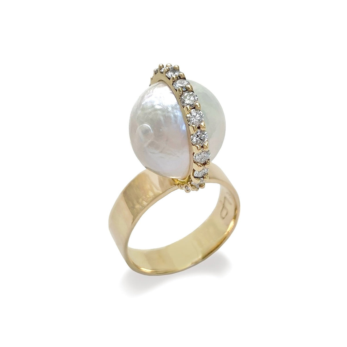 Perched Baroque Pearl Ring with Edge-Set Halo – Leslie Paige Jewelry